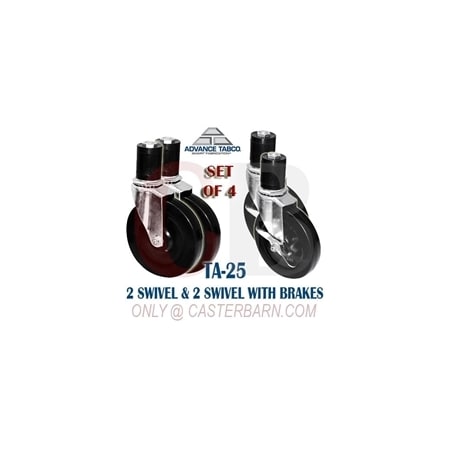 Casterhq Advance Tabco TA-25 Casters, 5" Swivel, Rubber Wheels, 2, PK6 CB-ATTA25S4